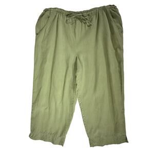Dorman Capri Pants Size Large Sage Green Wide Leg Drawstring Waist Pockets Baggy